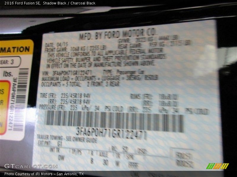 Shadow Black / Charcoal Black 2016 Ford Fusion SE