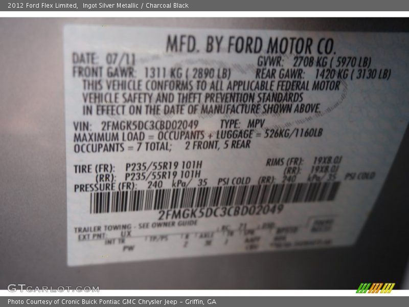 Ingot Silver Metallic / Charcoal Black 2012 Ford Flex Limited