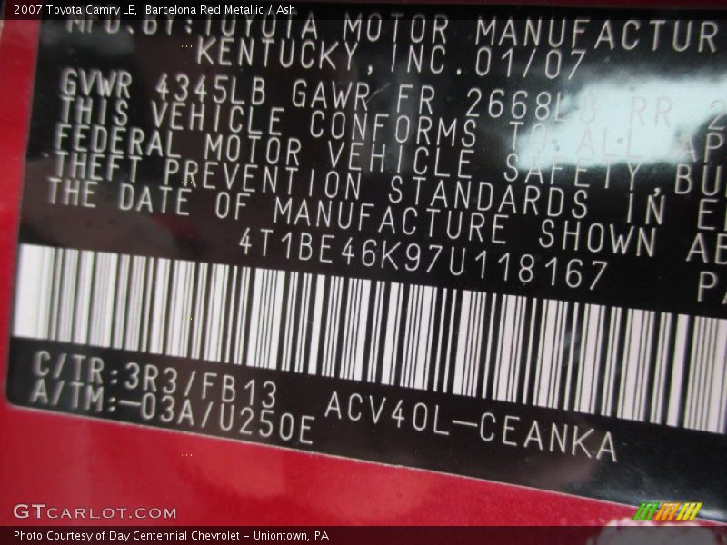 Barcelona Red Metallic / Ash 2007 Toyota Camry LE