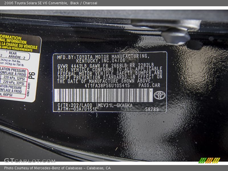 Black / Charcoal 2006 Toyota Solara SE V6 Convertible