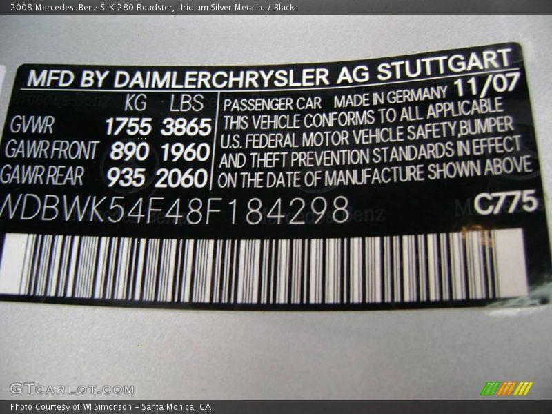 Iridium Silver Metallic / Black 2008 Mercedes-Benz SLK 280 Roadster