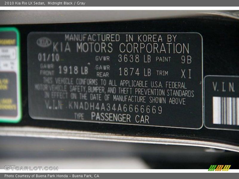 Midnight Black / Gray 2010 Kia Rio LX Sedan