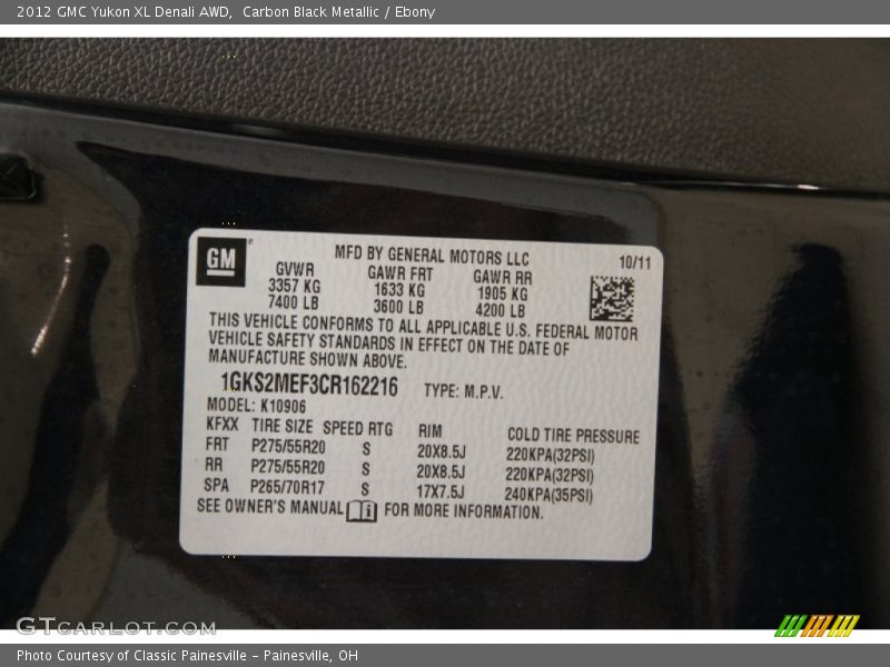 Carbon Black Metallic / Ebony 2012 GMC Yukon XL Denali AWD