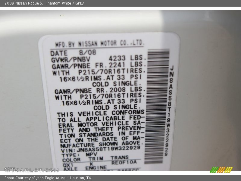 Phantom White / Gray 2009 Nissan Rogue S