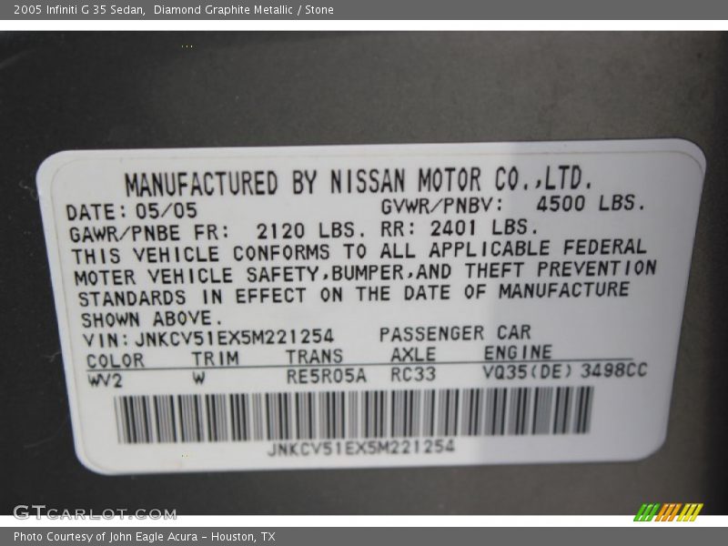Diamond Graphite Metallic / Stone 2005 Infiniti G 35 Sedan
