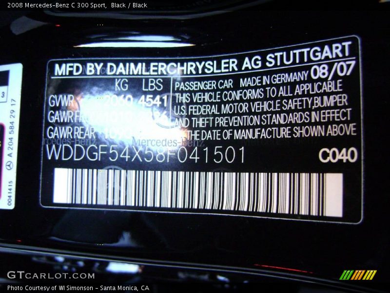 Black / Black 2008 Mercedes-Benz C 300 Sport