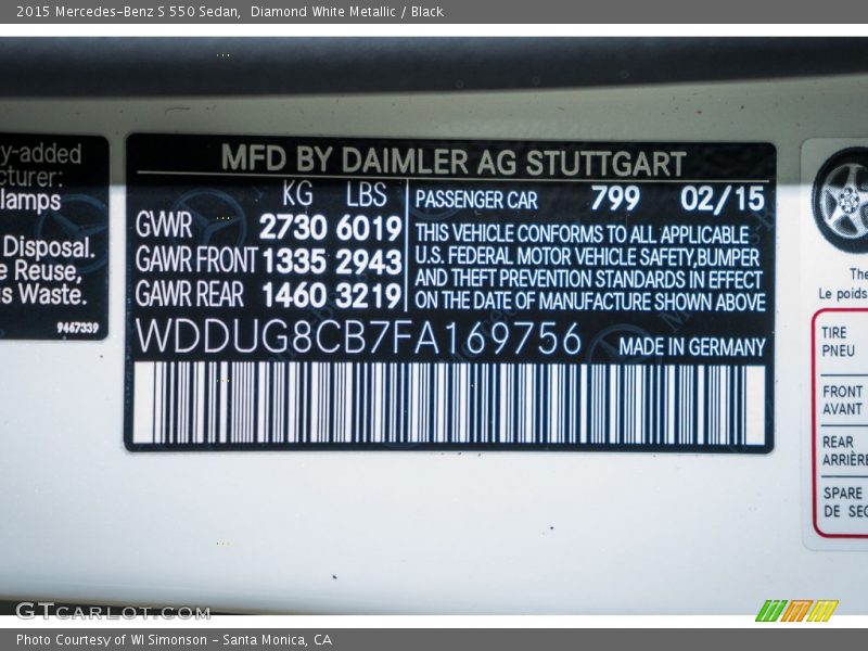 Diamond White Metallic / Black 2015 Mercedes-Benz S 550 Sedan
