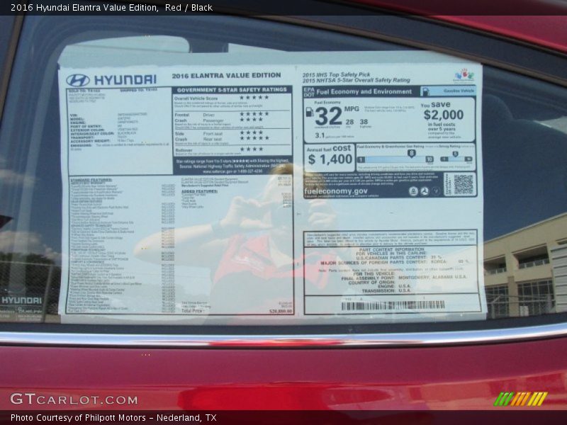 Red / Black 2016 Hyundai Elantra Value Edition