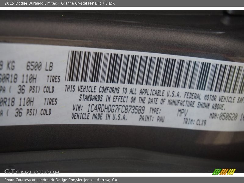 Granite Crystal Metallic / Black 2015 Dodge Durango Limited
