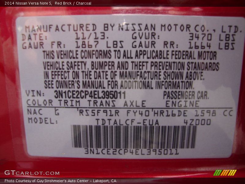 Red Brick / Charcoal 2014 Nissan Versa Note S