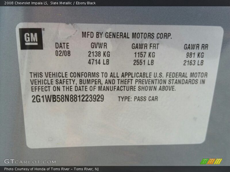 Slate Metallic / Ebony Black 2008 Chevrolet Impala LS