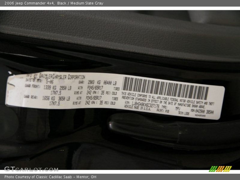 Black / Medium Slate Gray 2006 Jeep Commander 4x4