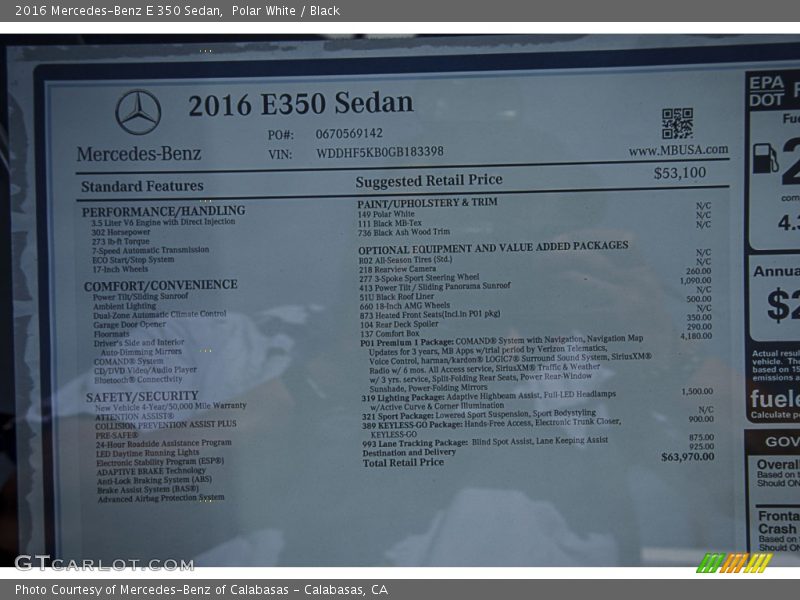 Polar White / Black 2016 Mercedes-Benz E 350 Sedan