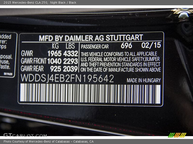 Night Black / Black 2015 Mercedes-Benz CLA 250