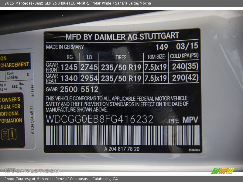 Polar White / Sahara Beige/Mocha 2015 Mercedes-Benz GLK 250 BlueTEC 4Matic