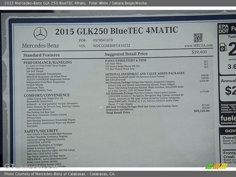 Polar White / Sahara Beige/Mocha 2015 Mercedes-Benz GLK 250 BlueTEC 4Matic