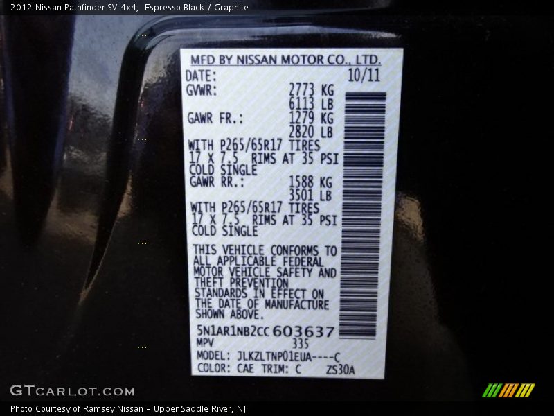 Espresso Black / Graphite 2012 Nissan Pathfinder SV 4x4