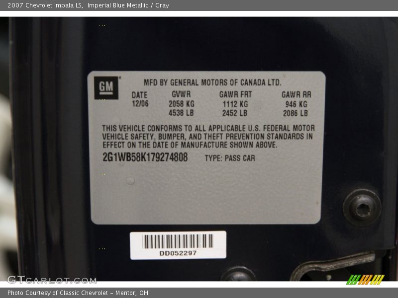 Imperial Blue Metallic / Gray 2007 Chevrolet Impala LS