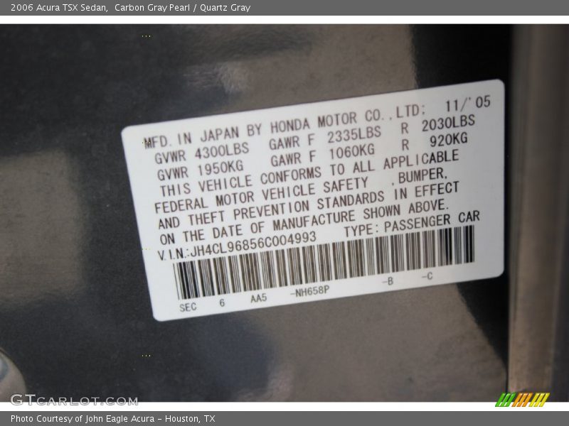 Carbon Gray Pearl / Quartz Gray 2006 Acura TSX Sedan