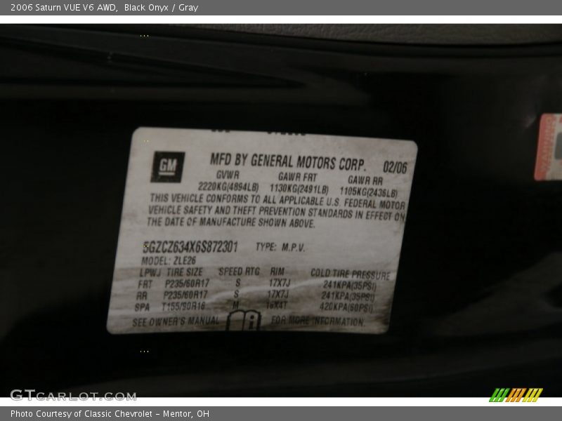 Black Onyx / Gray 2006 Saturn VUE V6 AWD