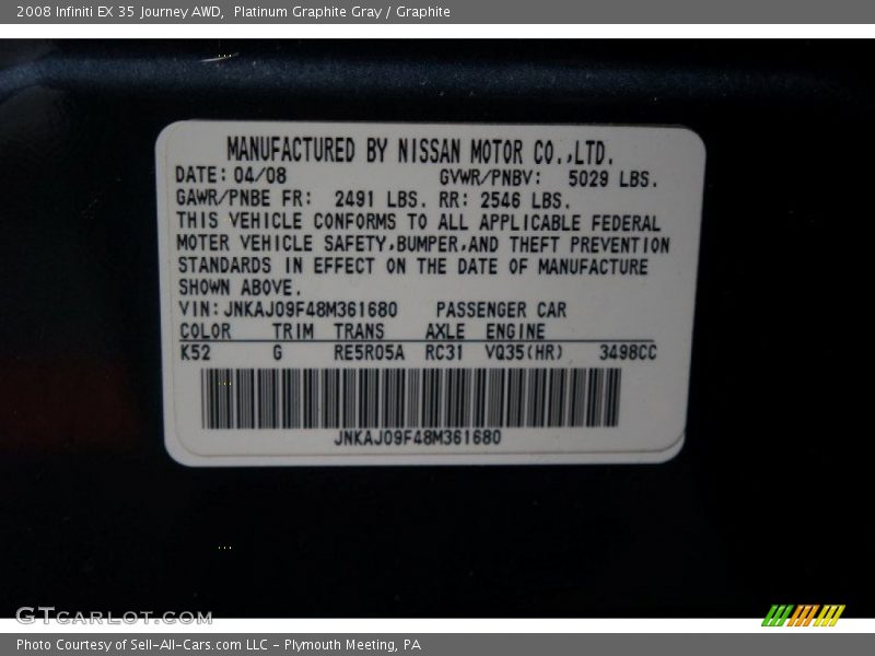 Platinum Graphite Gray / Graphite 2008 Infiniti EX 35 Journey AWD