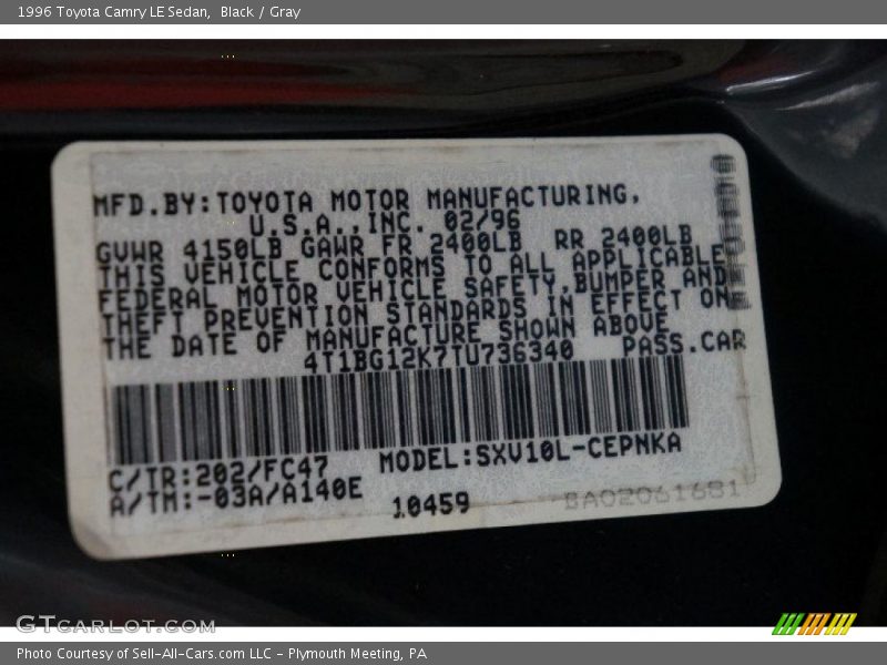 Black / Gray 1996 Toyota Camry LE Sedan