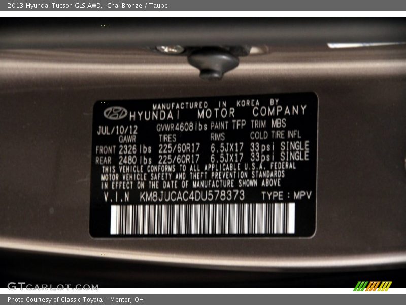 Chai Bronze / Taupe 2013 Hyundai Tucson GLS AWD