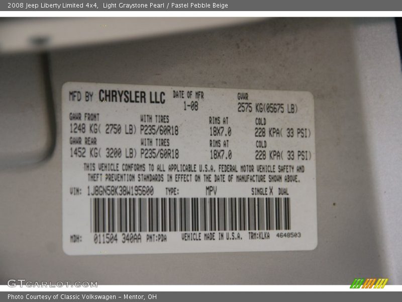 Light Graystone Pearl / Pastel Pebble Beige 2008 Jeep Liberty Limited 4x4
