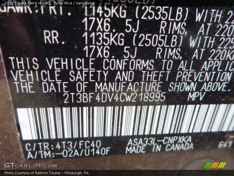 Pyrite Mica / Sand Beige 2012 Toyota RAV4 I4 4WD