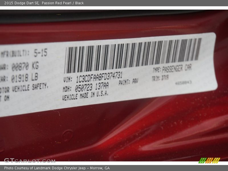 Passion Red Pearl / Black 2015 Dodge Dart SE