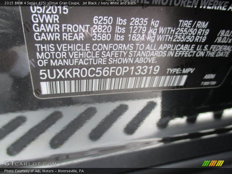 Jet Black / Ivory White and Black 2015 BMW 4 Series 435i xDrive Gran Coupe
