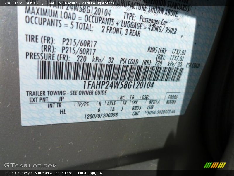 Silver Birch Metallic / Medium Light Stone 2008 Ford Taurus SEL