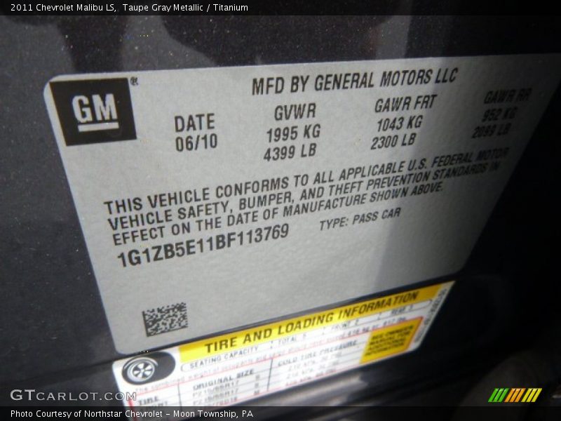 Taupe Gray Metallic / Titanium 2011 Chevrolet Malibu LS