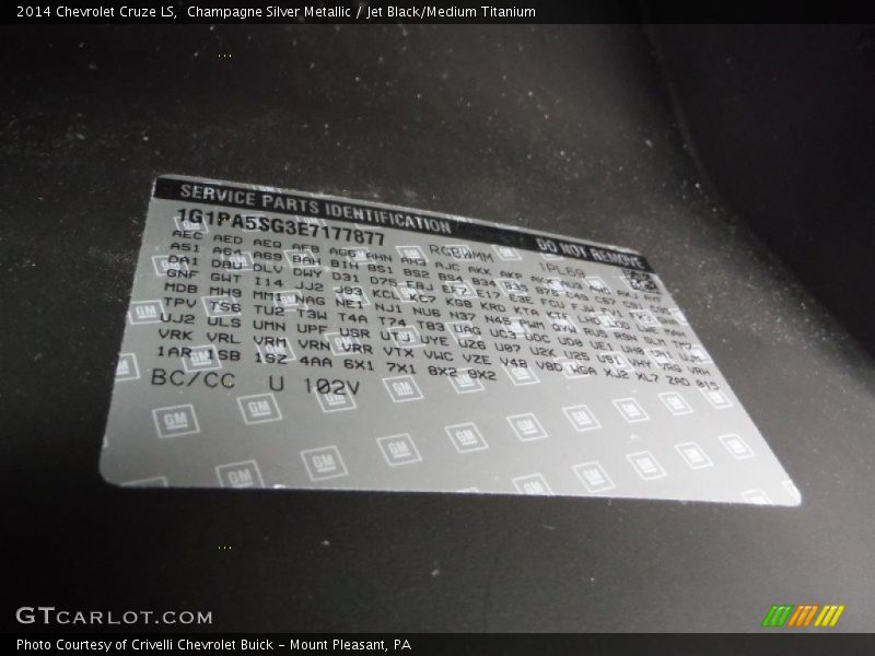 Champagne Silver Metallic / Jet Black/Medium Titanium 2014 Chevrolet Cruze LS