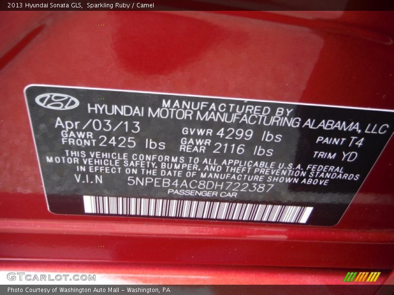 Sparkling Ruby / Camel 2013 Hyundai Sonata GLS