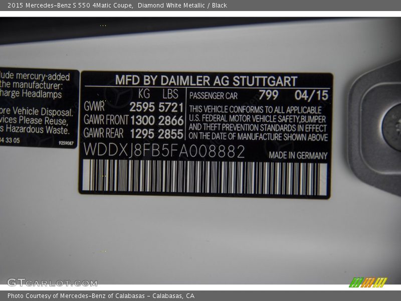 Diamond White Metallic / Black 2015 Mercedes-Benz S 550 4Matic Coupe