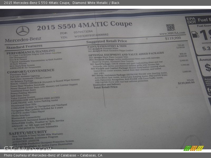 Diamond White Metallic / Black 2015 Mercedes-Benz S 550 4Matic Coupe