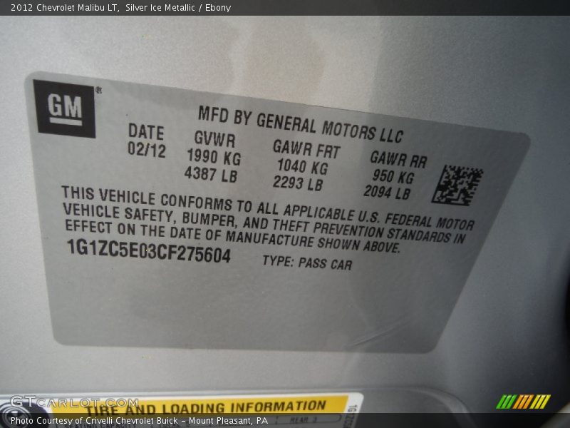 Silver Ice Metallic / Ebony 2012 Chevrolet Malibu LT