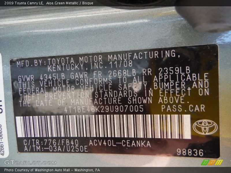 Aloe Green Metallic / Bisque 2009 Toyota Camry LE