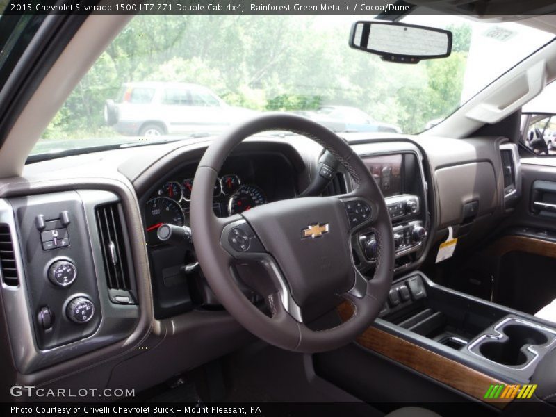 Rainforest Green Metallic / Cocoa/Dune 2015 Chevrolet Silverado 1500 LTZ Z71 Double Cab 4x4