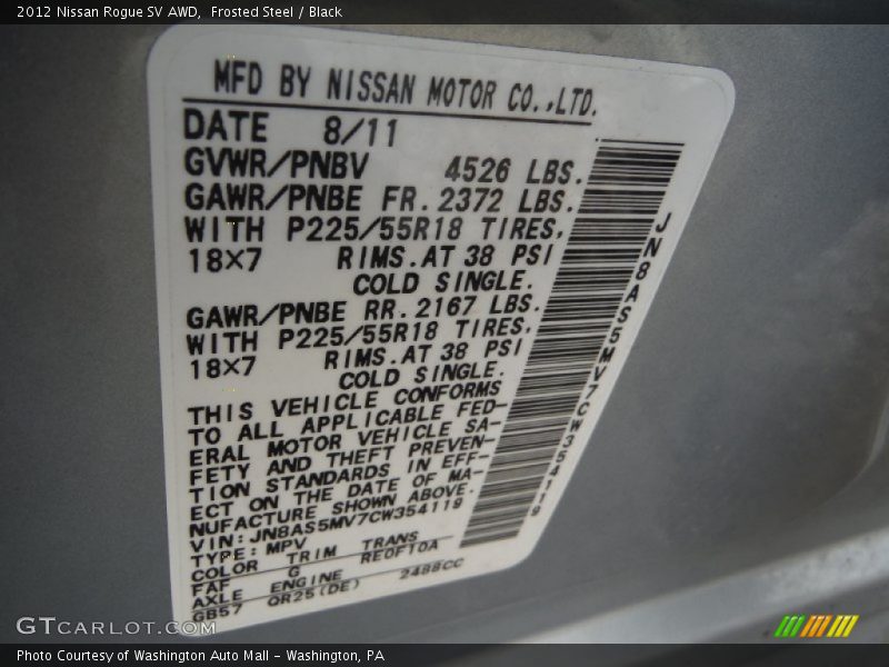 Frosted Steel / Black 2012 Nissan Rogue SV AWD