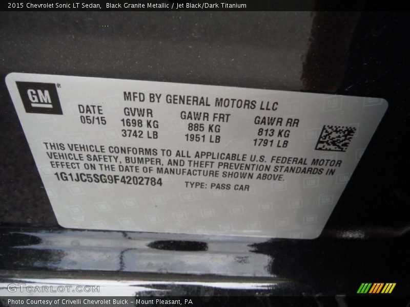 Black Granite Metallic / Jet Black/Dark Titanium 2015 Chevrolet Sonic LT Sedan