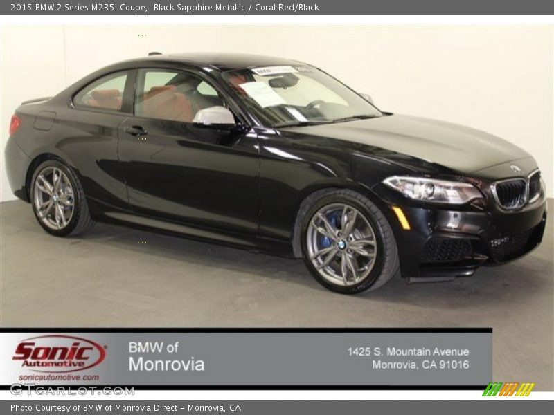 Black Sapphire Metallic / Coral Red/Black 2015 BMW 2 Series M235i Coupe