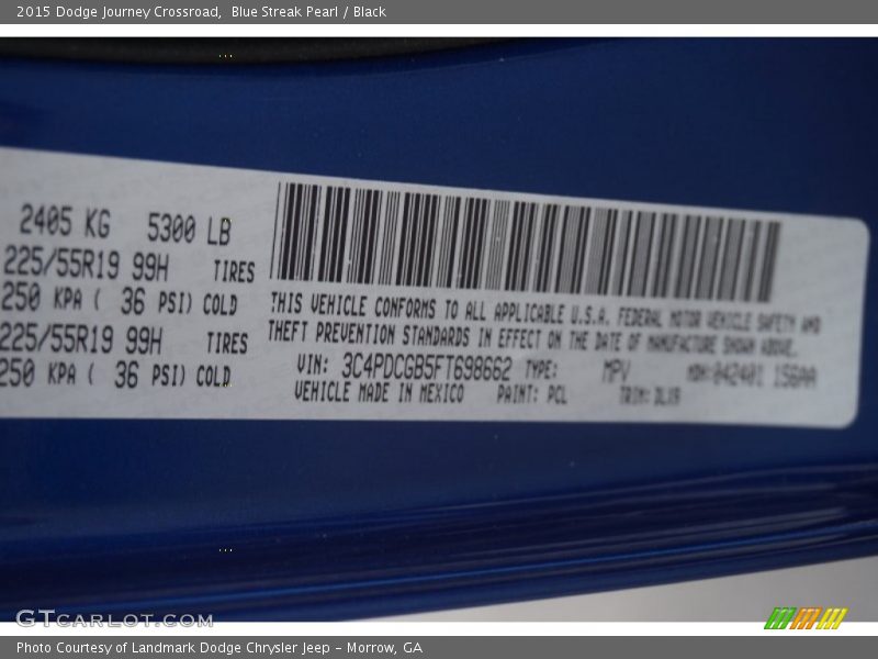 Blue Streak Pearl / Black 2015 Dodge Journey Crossroad