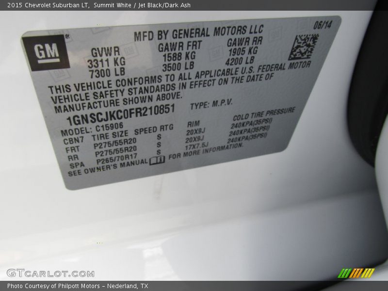 Summit White / Jet Black/Dark Ash 2015 Chevrolet Suburban LT