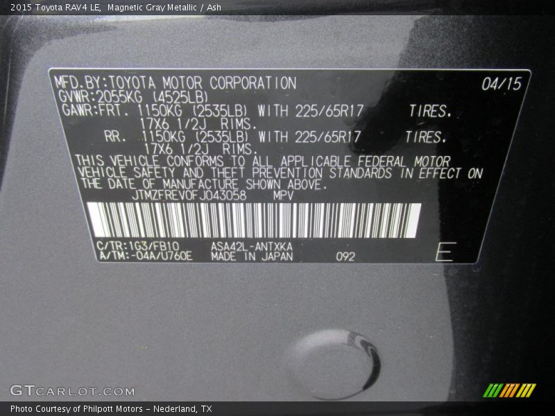 Magnetic Gray Metallic / Ash 2015 Toyota RAV4 LE