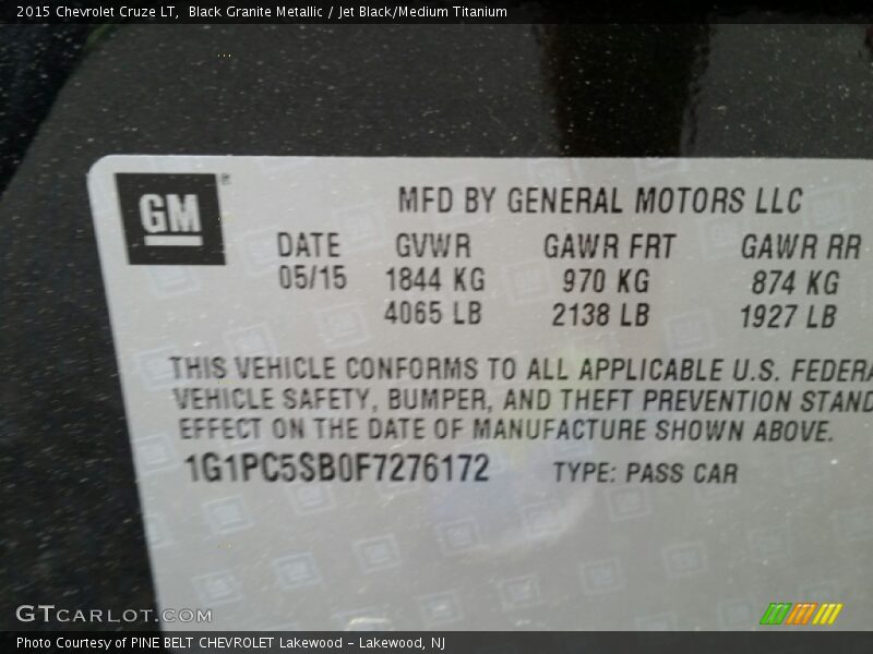 Black Granite Metallic / Jet Black/Medium Titanium 2015 Chevrolet Cruze LT