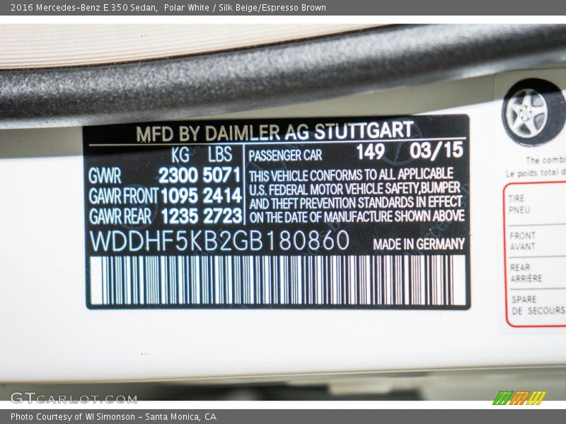 Polar White / Silk Beige/Espresso Brown 2016 Mercedes-Benz E 350 Sedan