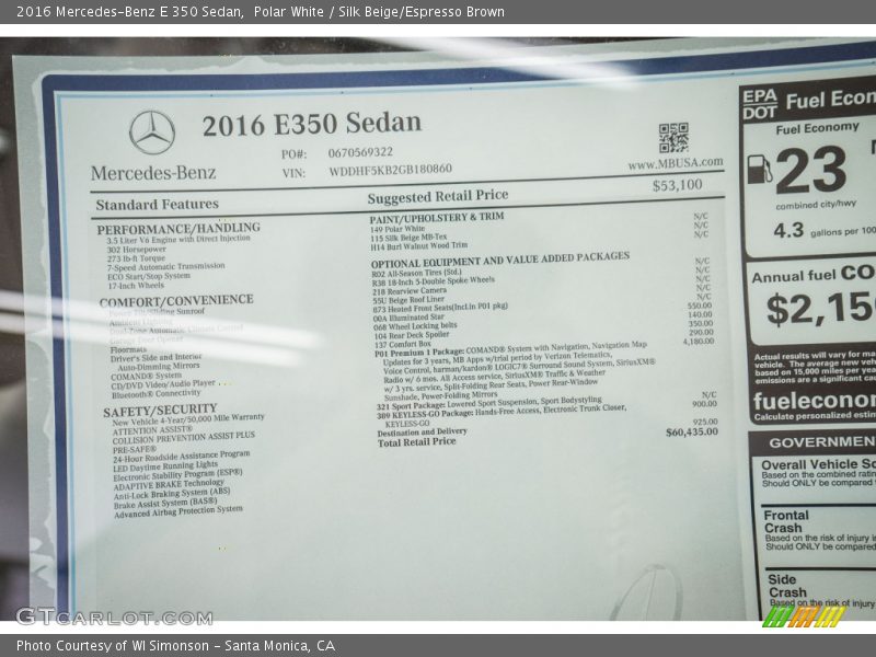 Polar White / Silk Beige/Espresso Brown 2016 Mercedes-Benz E 350 Sedan