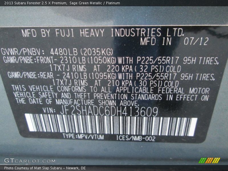 Sage Green Metallic / Platinum 2013 Subaru Forester 2.5 X Premium